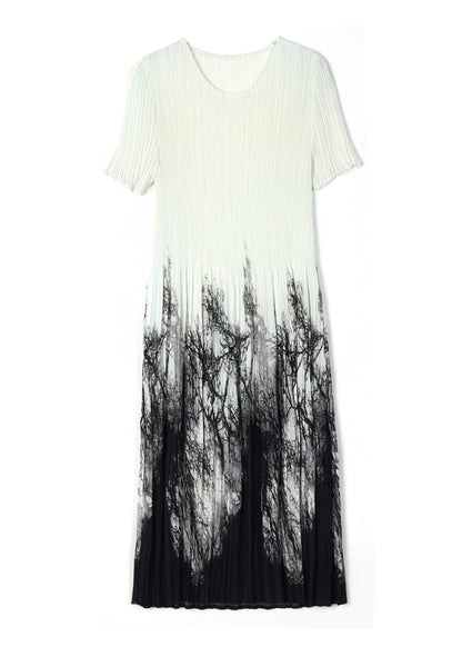 Dame Kjole O-hals Print Rynket Sommerstil 4