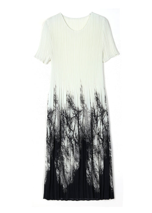Dame Kjole O-hals Print Rynket Sommerstil 4