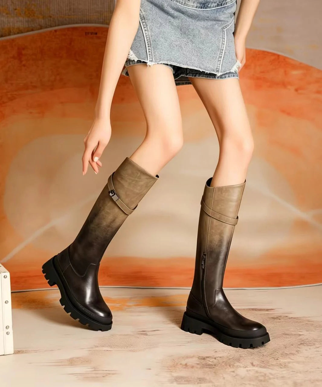 Dame Knæstøvler Chunky Vintage Stil 3