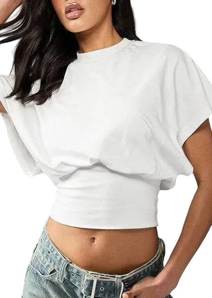 Dame Kort Tank Top med O-hals og Patchwork Design 0