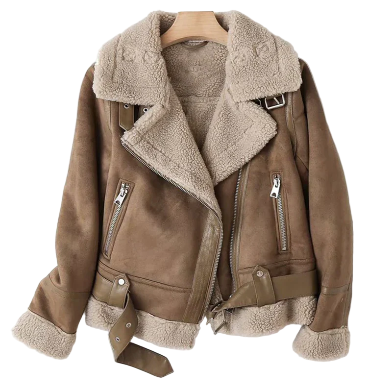 Dame Læderjakke med Sherpafor 0
