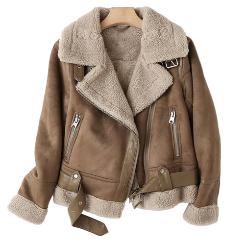 Dame Læderjakke med Sherpafor 0