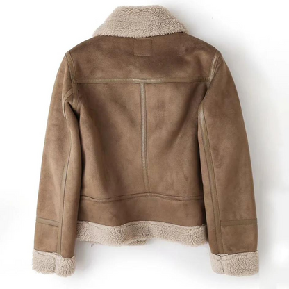 Dame Læderjakke med Sherpafor 1