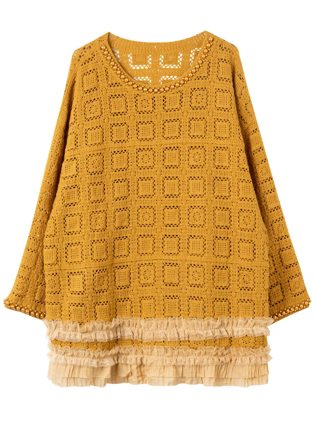 Dame Lang Strik Sweater Med Udhulede Detaljer 4