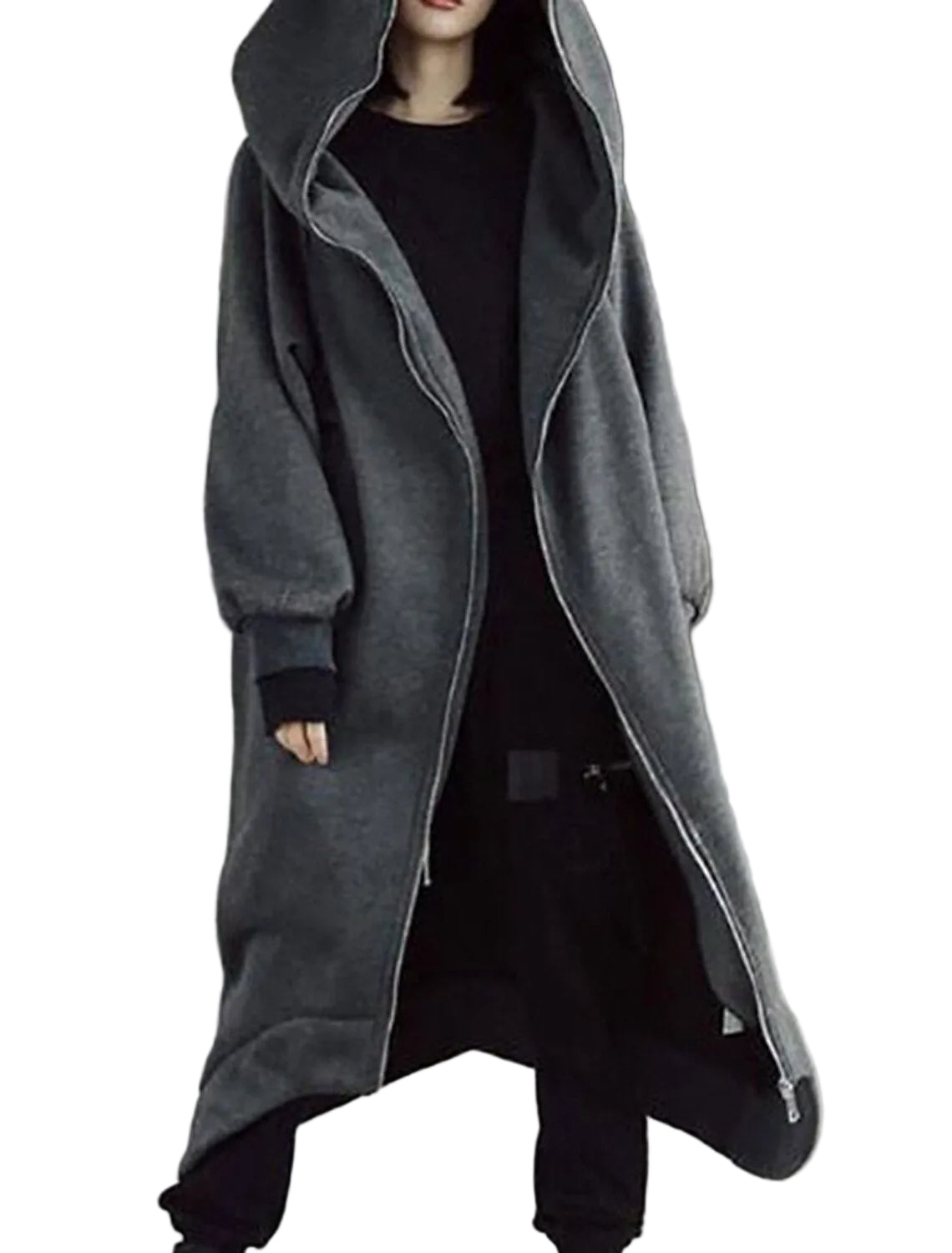 Dame Lang Vinterjakke Med Hætte Urban Stil 0