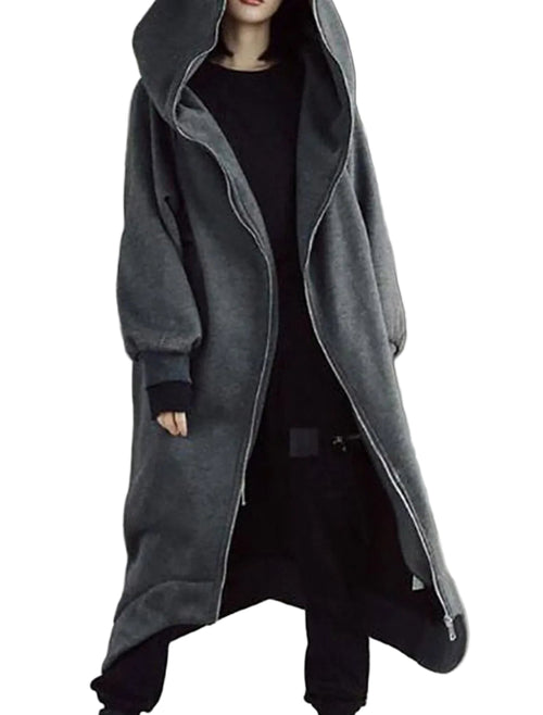 Dame Lang Vinterjakke Med Hætte Urban Stil 0