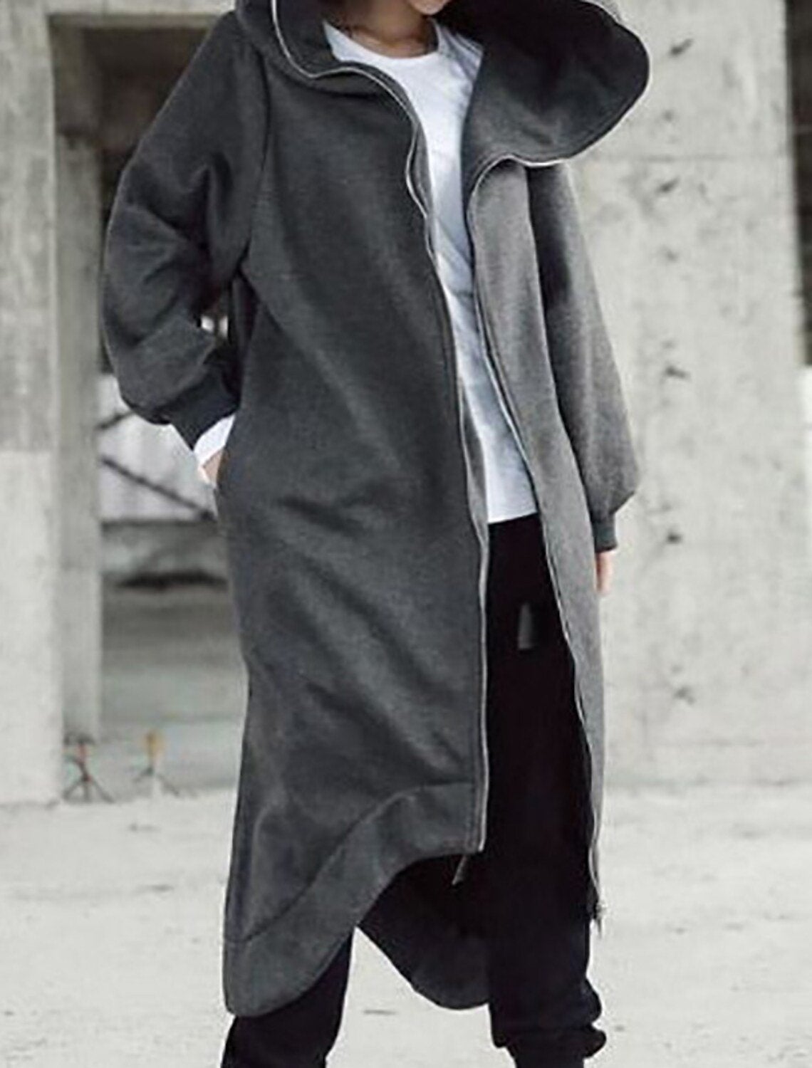 Dame Lang Vinterjakke Med Hætte Urban Stil 1