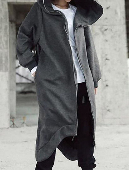 Dame Lang Vinterjakke Med Hætte Urban Stil 1