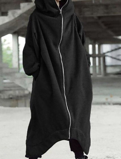 Dame Lang Vinterjakke Med Hætte Urban Stil 3