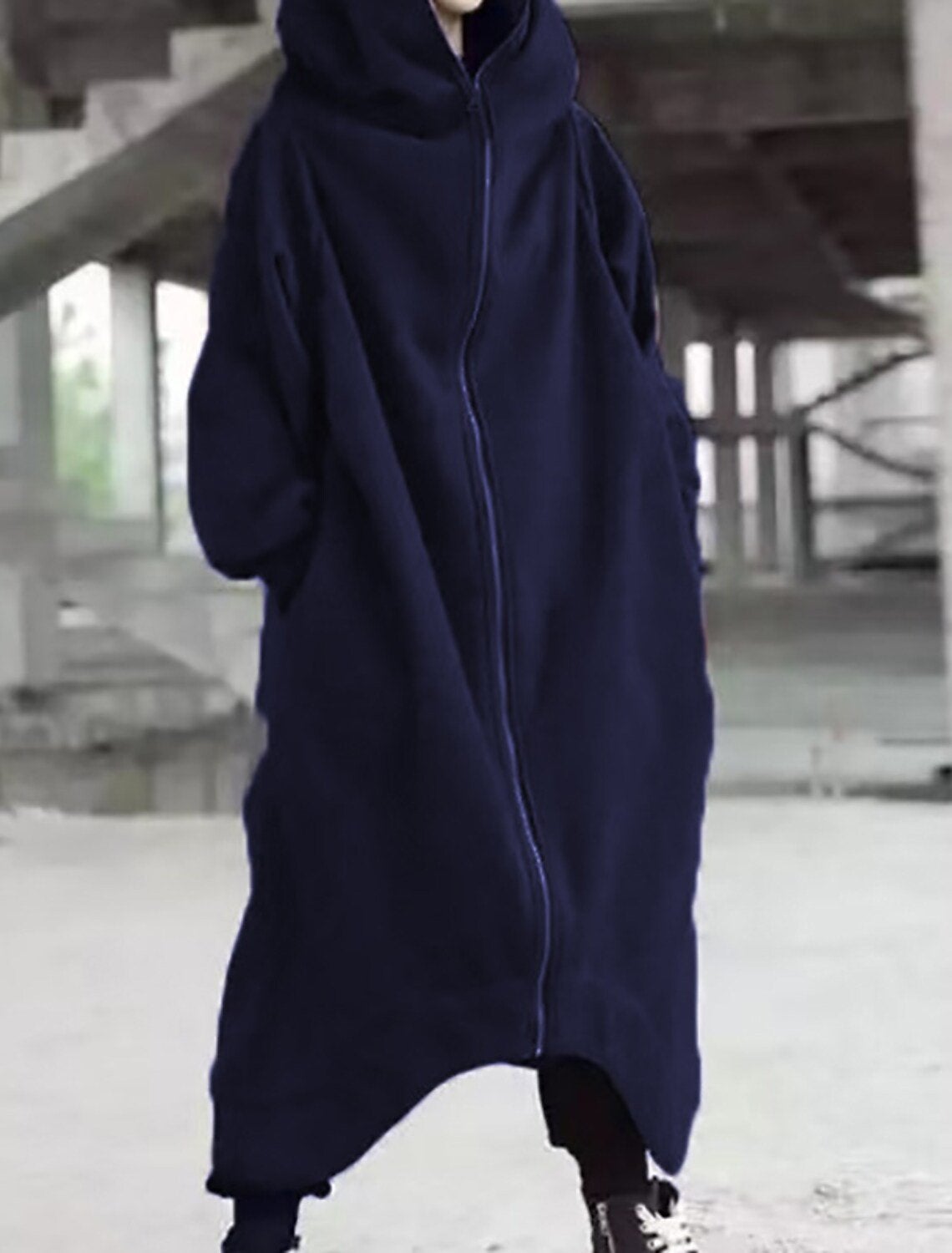 Dame Lang Vinterjakke Med Hætte Urban Stil 4