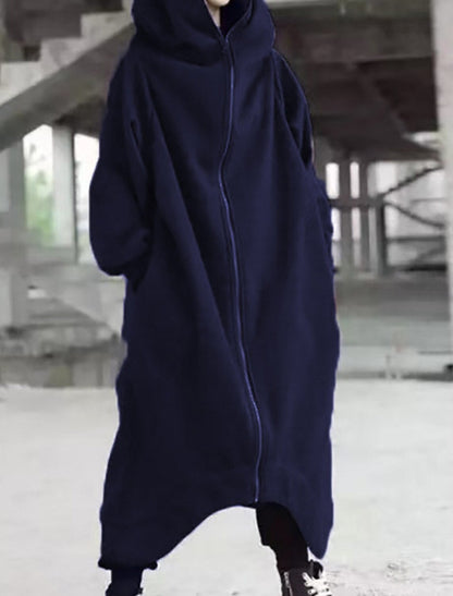 Dame Lang Vinterjakke Med Hætte Urban Stil 4