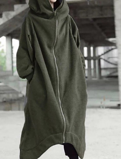 Dame Lang Vinterjakke Med Hætte Urban Stil 5