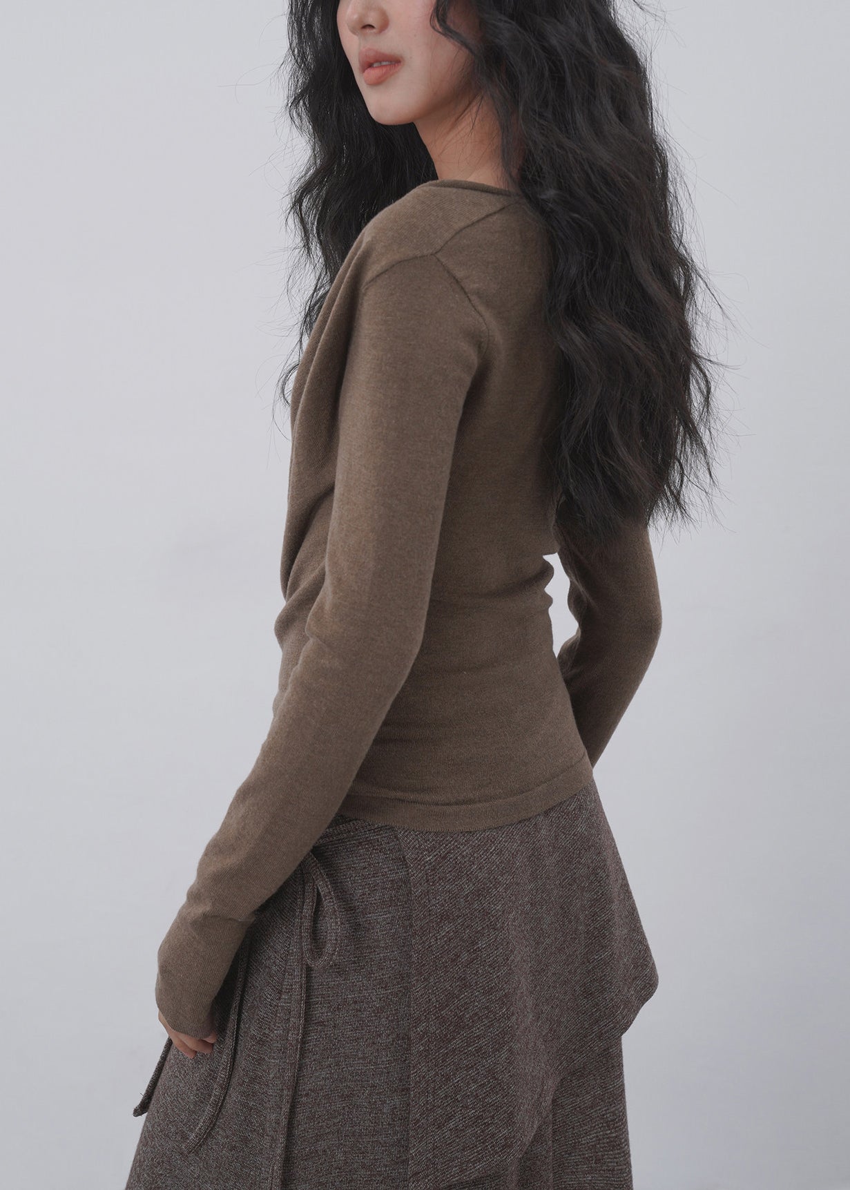 Dame Langærmet Cowl-Neck Skjorte med Falsk To-delt Design 4
