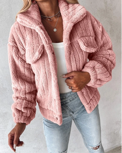 Dame Lange Teddy Jakke Chic 1