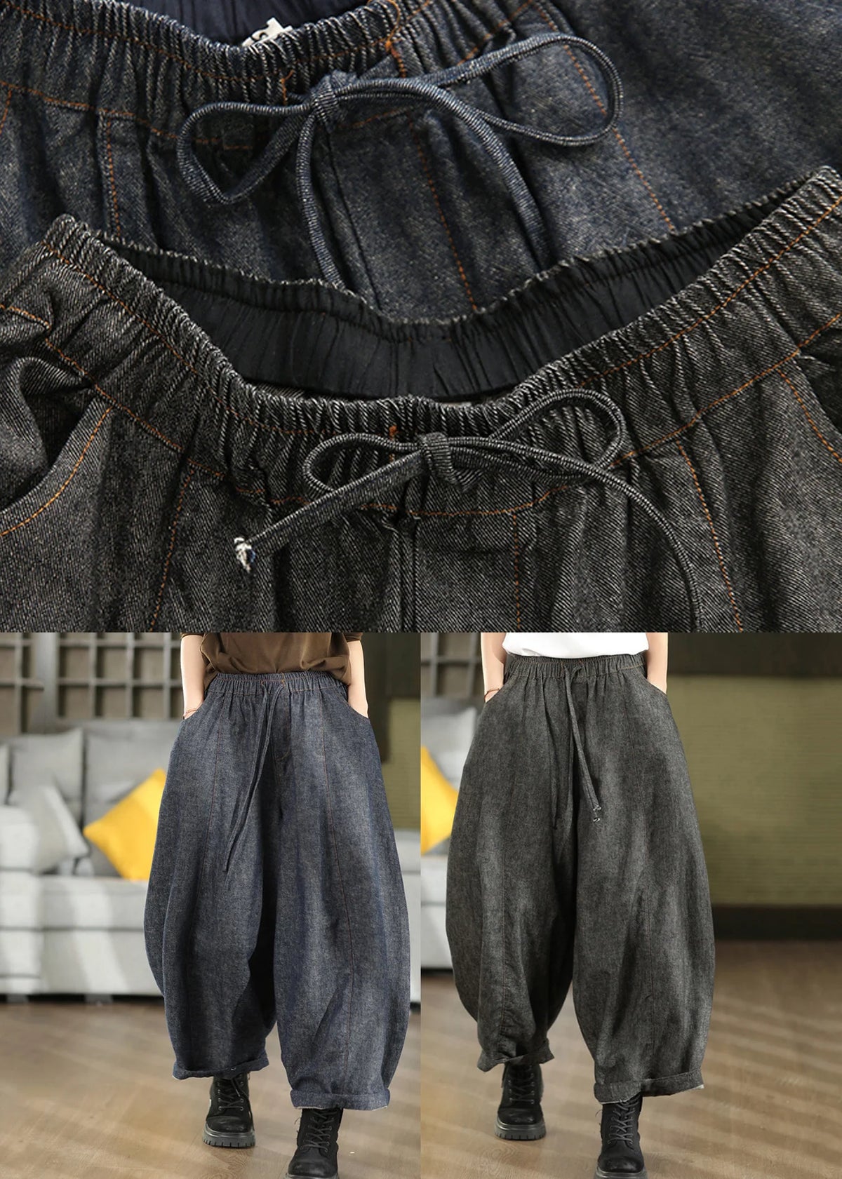 Dame Lanternebukser Casual med Elastisk Talje 3