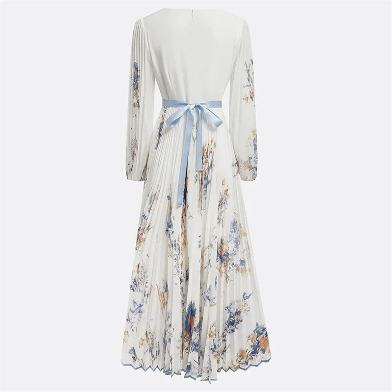 Dame Maxikjole A-line Med Lange ærmer V-hals Design 5