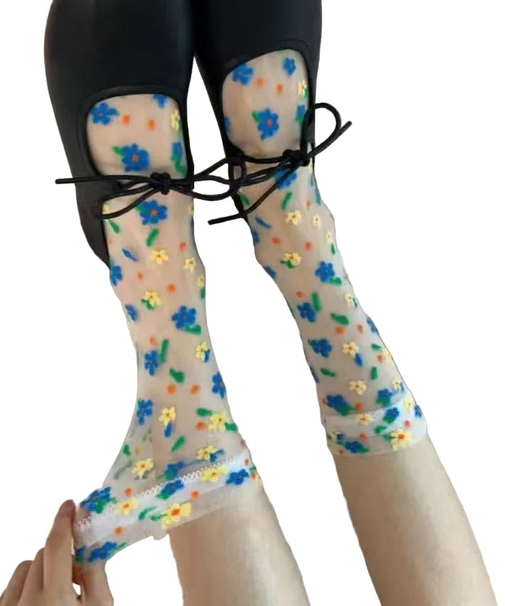 Dame Mid Calf Sokker Transparent Mesh Design 0