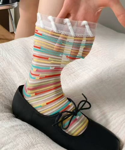Dame Mid Calf Sokker Transparent Mesh Design 1