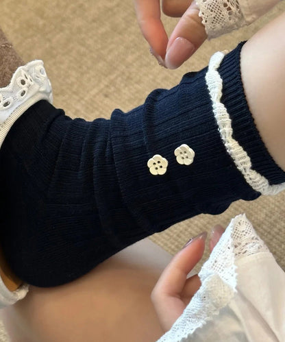 Dame Mid Calf Sokker med Blonde og Knapdetalje 1
