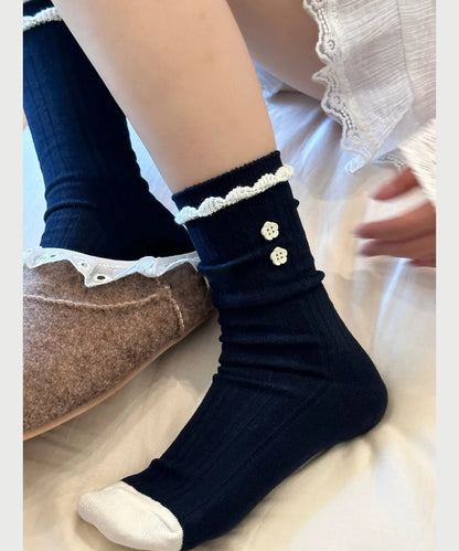 Dame Mid Calf Sokker med Blonde og Knapdetalje 2