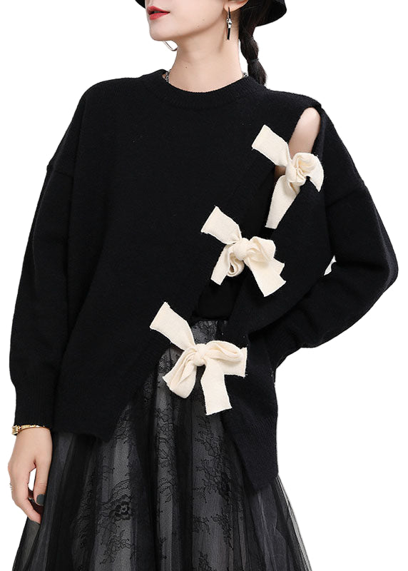 Dame O-hals Striktrøje Asymmetrisk Design 0