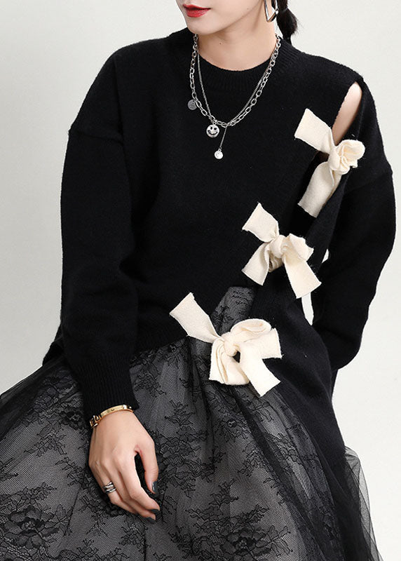 Dame O-hals Striktrøje Asymmetrisk Design 1