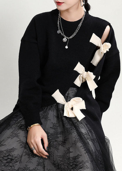 Dame O-hals Striktrøje Asymmetrisk Design 1