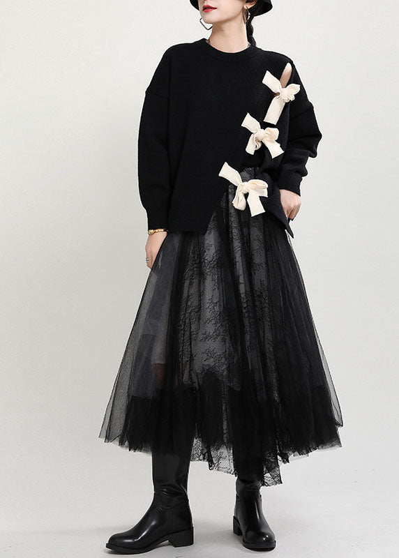 Dame O-hals Striktrøje Asymmetrisk Design 2