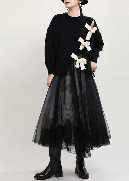 Dame O-hals Striktrøje Asymmetrisk Design 2