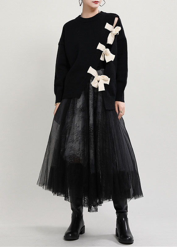 Dame O-hals Striktrøje Asymmetrisk Design 3