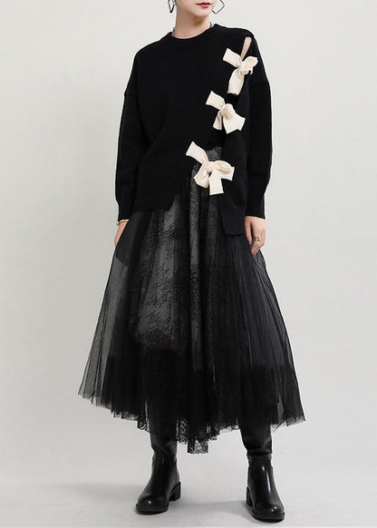 Dame O-hals Striktrøje Asymmetrisk Design 3