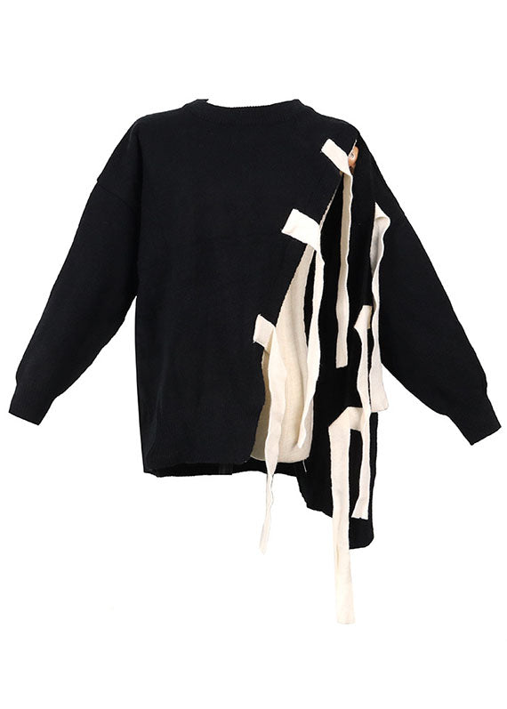 Dame O-hals Striktrøje Asymmetrisk Design 4