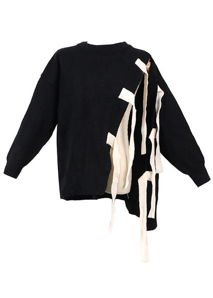Dame O-hals Striktrøje Asymmetrisk Design 4
