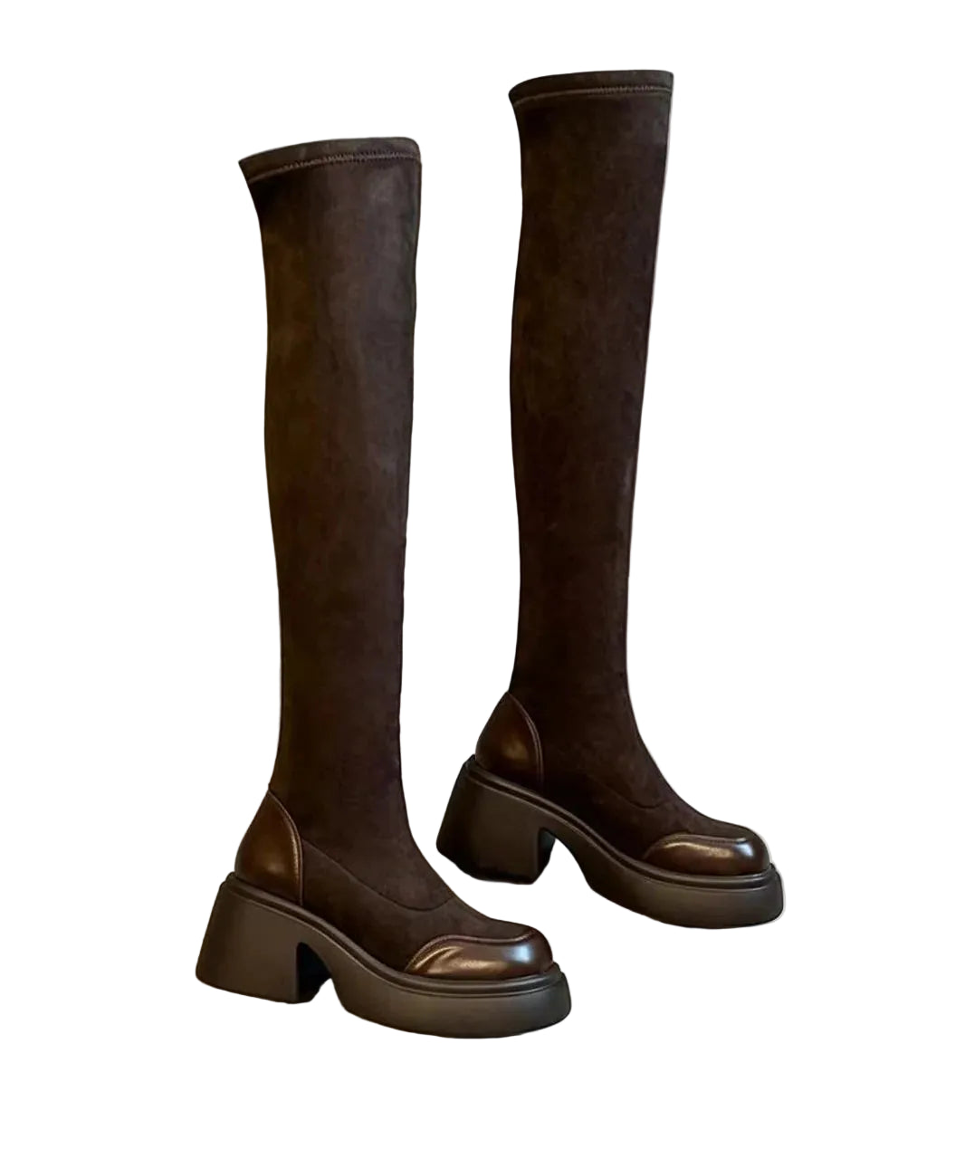 Dame Overknee Støvler Chunky Hæl Retro Stil 0