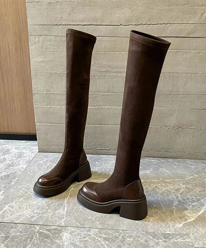 Dame Overknee Støvler Chunky Hæl Retro Stil 1