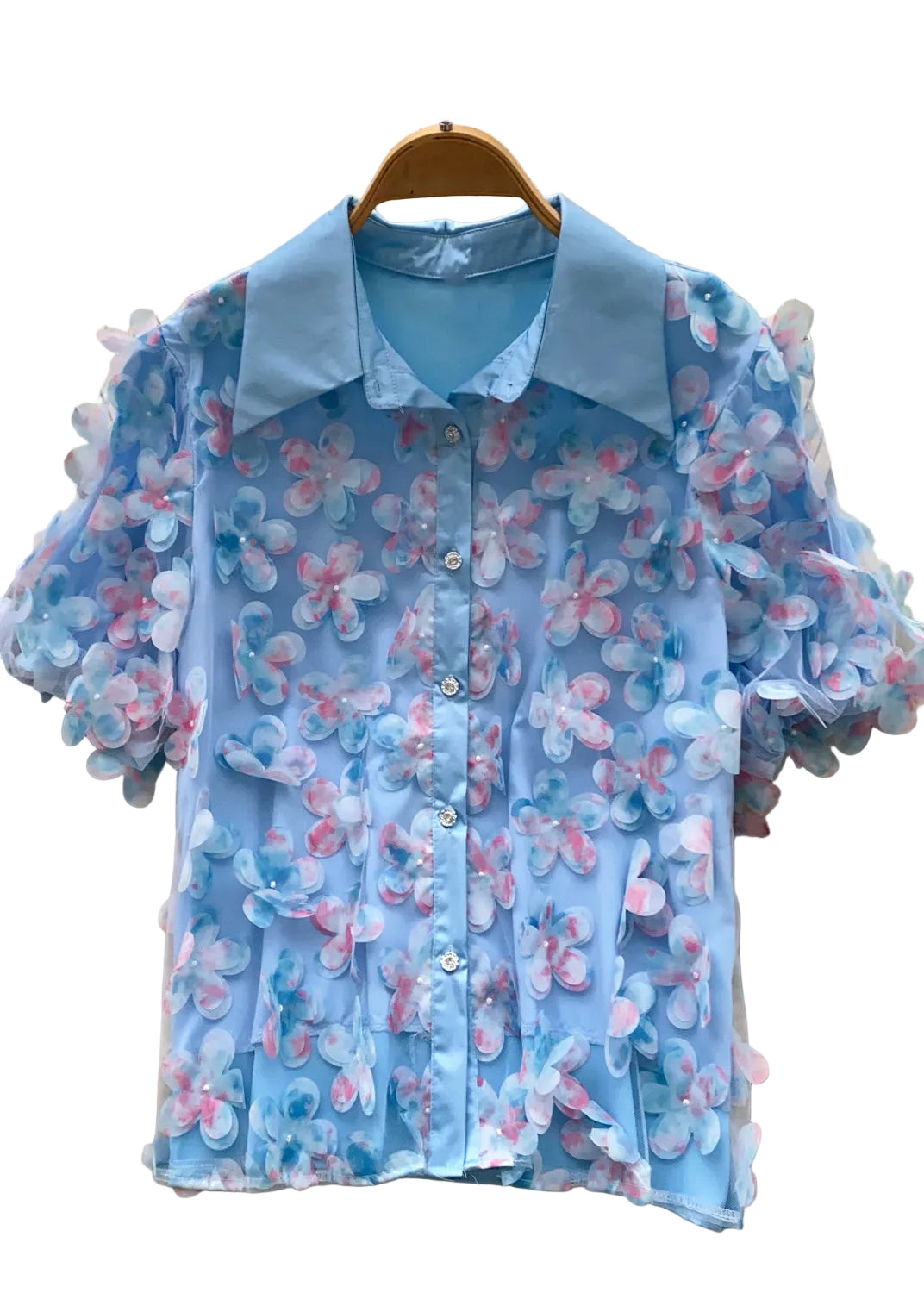 Dame Oversize Blomstret Tylskjorte Top 0