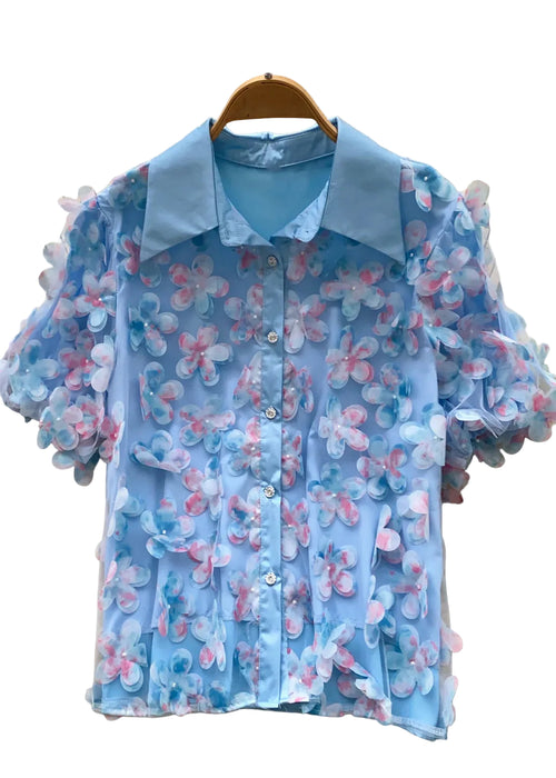 Dame Oversize Blomstret Tylskjorte Top 0