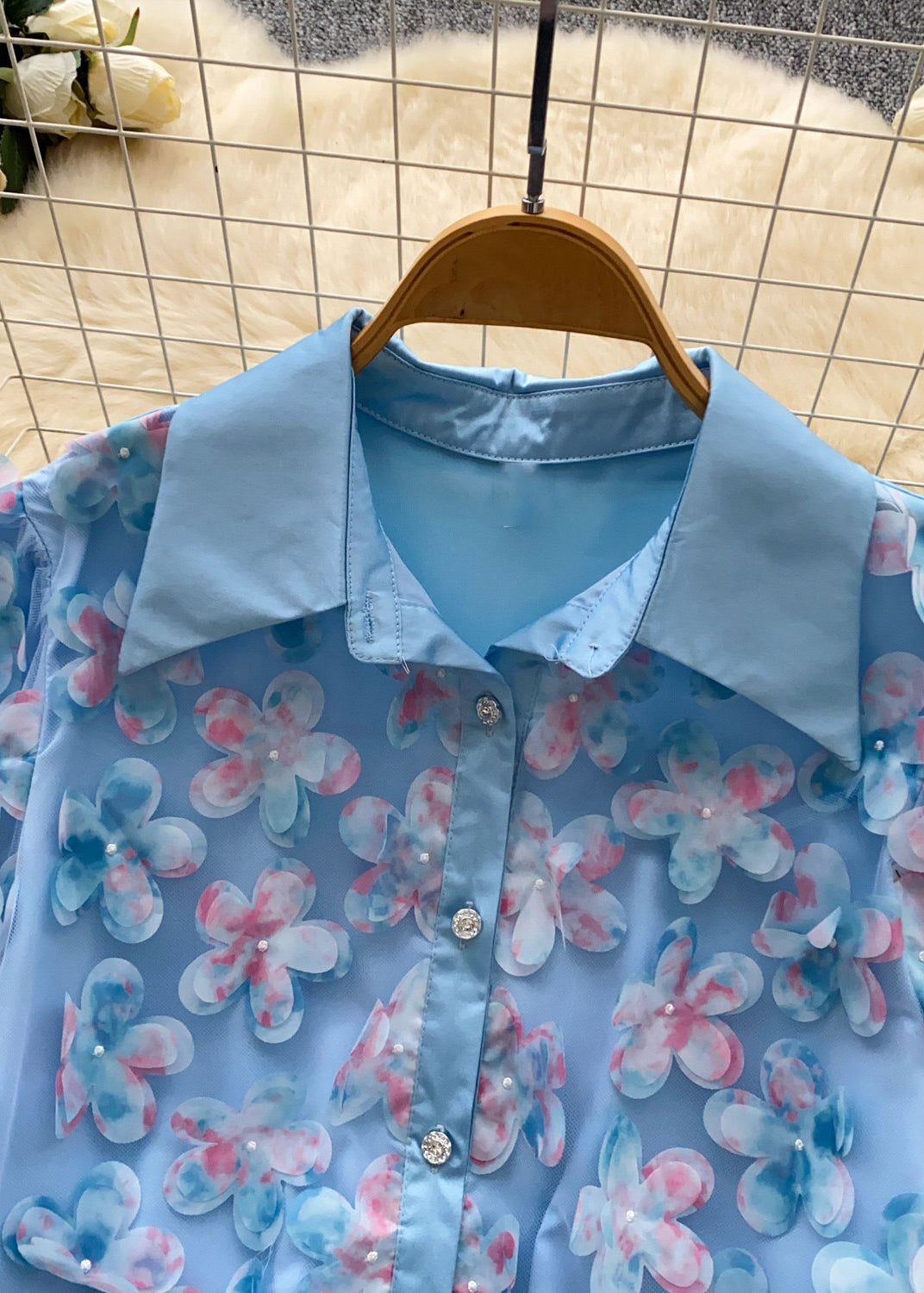 Dame Oversize Blomstret Tylskjorte Top 1