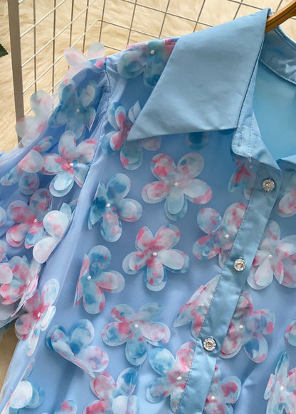 Dame Oversize Blomstret Tylskjorte Top 2