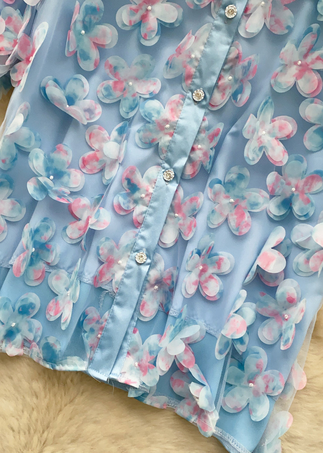Dame Oversize Blomstret Tylskjorte Top 3