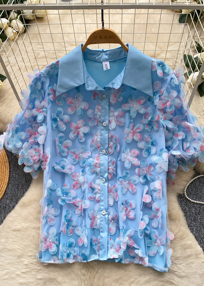 Dame Oversize Blomstret Tylskjorte Top 4