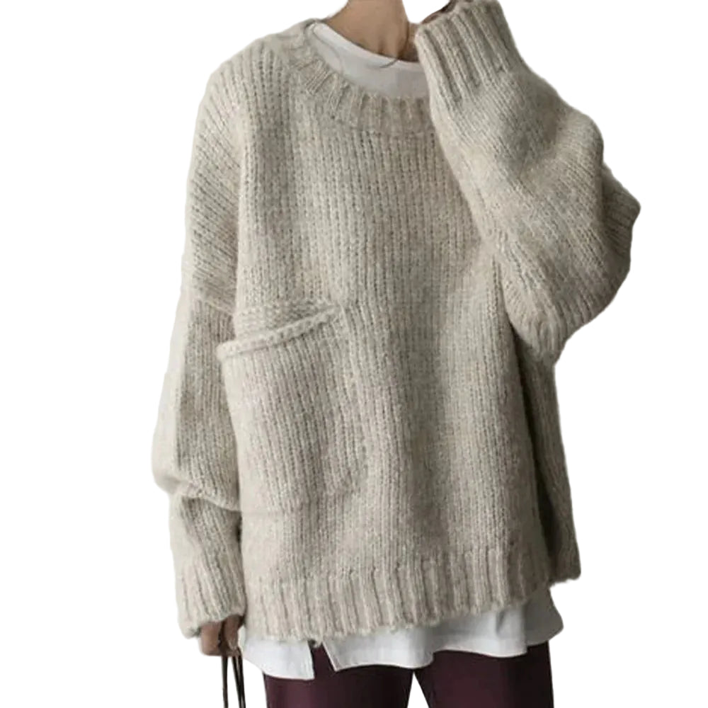 Dame Oversize Sweater med Lomme 0