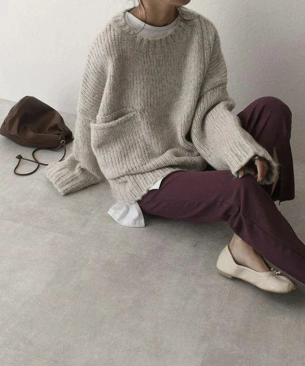 Dame Oversize Sweater med Lomme 3
