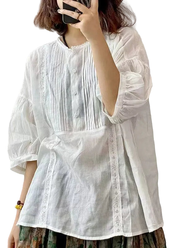 Dame Oversized Bomuldsskjorte Rynket Stil 0