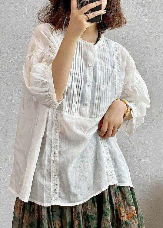 Dame Oversized Bomuldsskjorte Rynket Stil 1