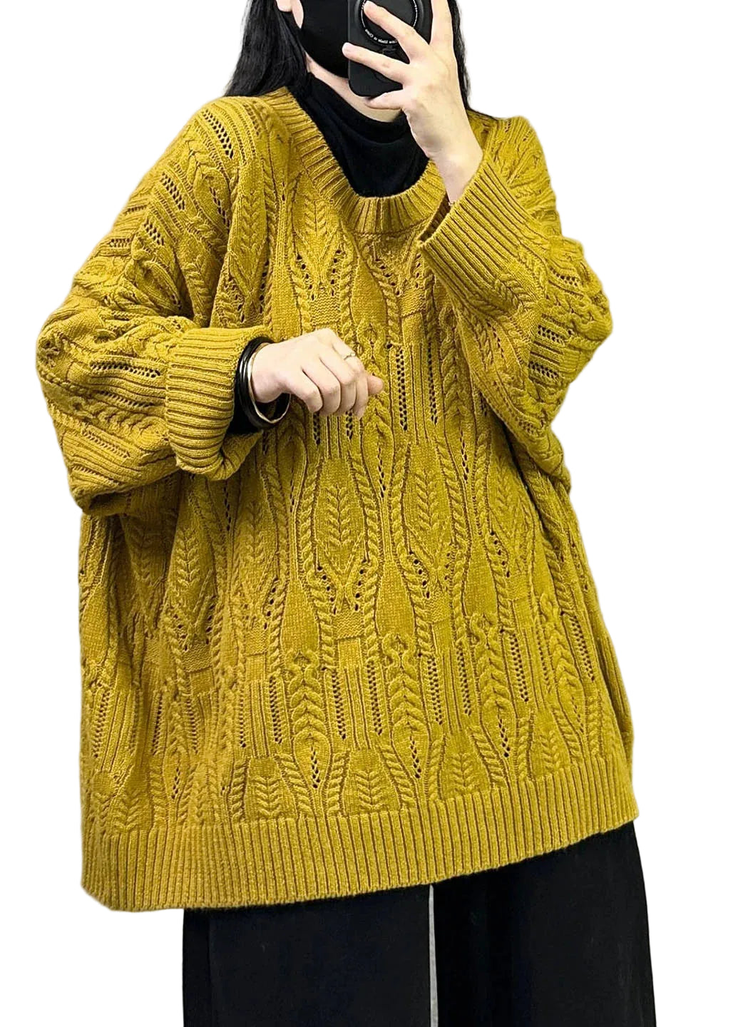 Dame Oversized Kabelstriktrøje Komfortabel Vinterstil 0