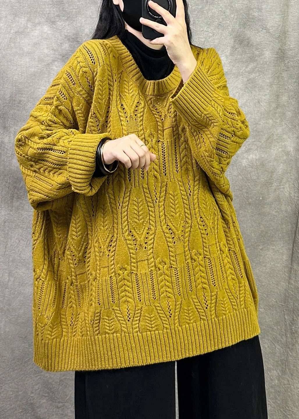 Dame Oversized Kabelstriktrøje Komfortabel Vinterstil 2
