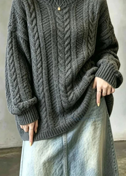 Dame Oversized Pullover med Høj Hals og Kabelstrik 3