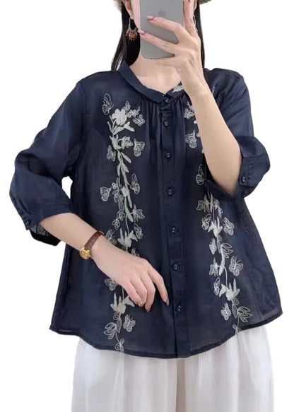 Dame Oversized Skjorte Butterfly Design 0
