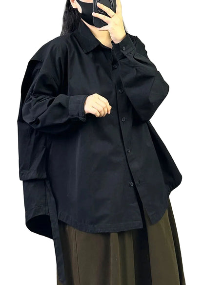 Dame Oversized Skjorte Med Patchwork Mønster Langærmet Efterårsstil 0